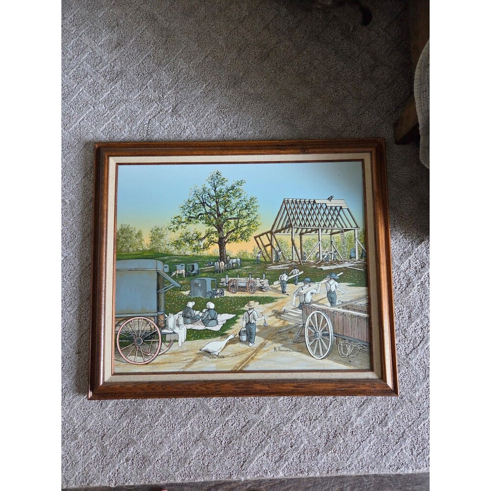 Amish Barn Raising Framed Artwork by Artistic Impressions, Certificate